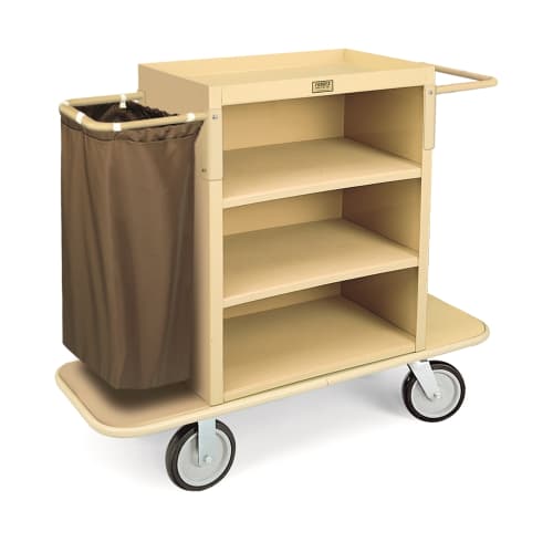 Carrito de limpieza Forbes® de plástico, de 3 Estantes, 56 × 20.5 × 47 in, Beige